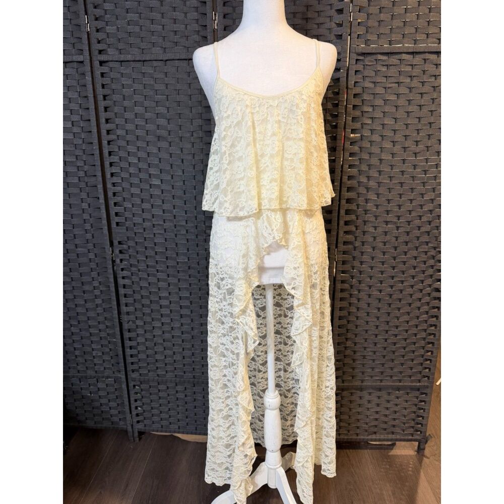 Sans Souci Cream Lace Maxi Dress NWT Large Split Front Boho